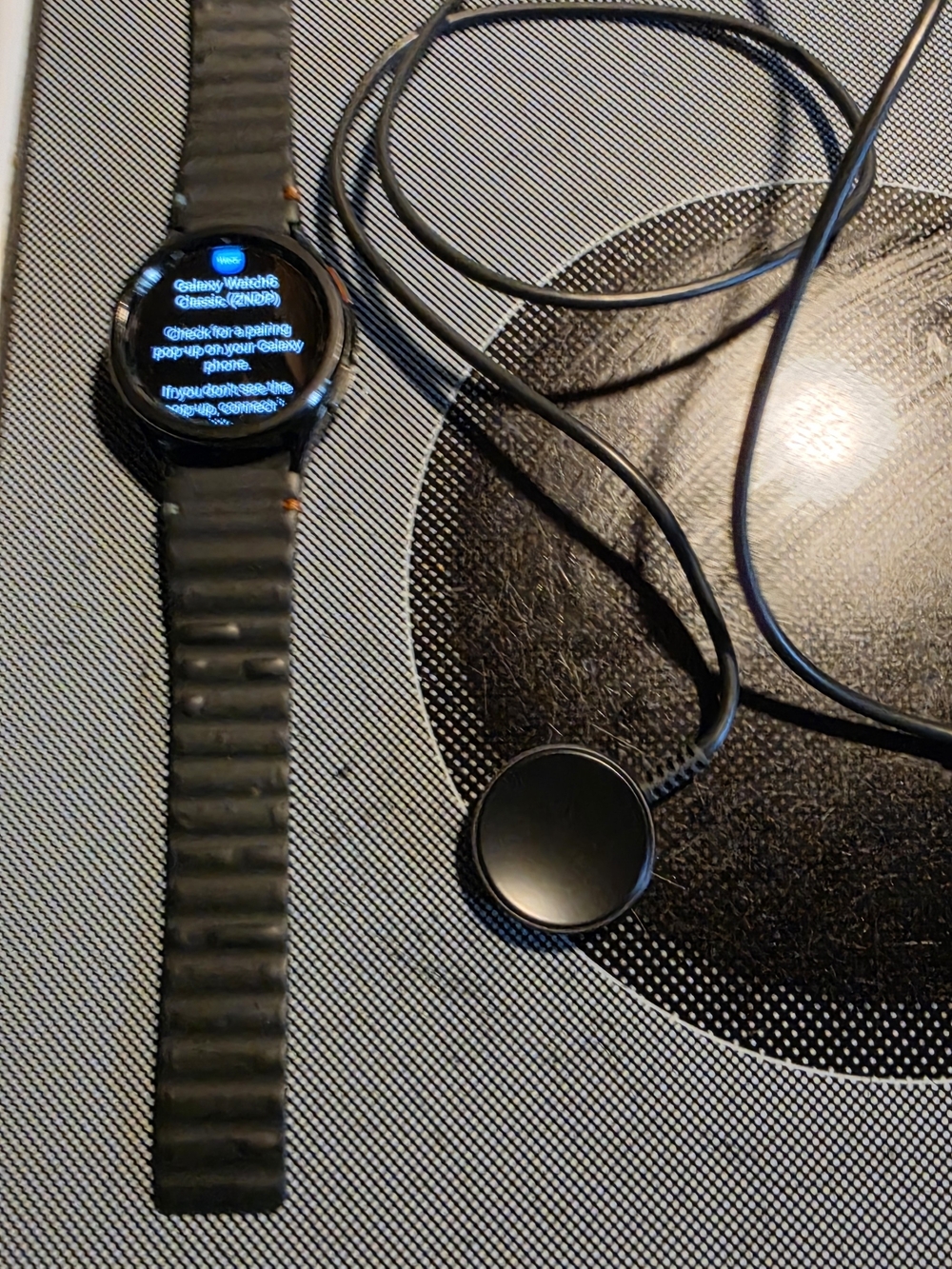 Samsung Black Smartwatch with Black Silicone Band and Charger